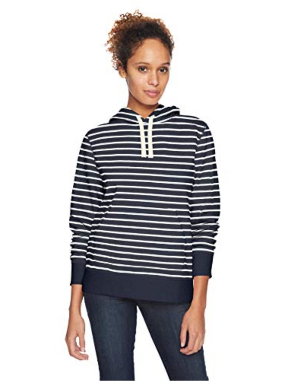 Plus Size Fleece Pullover Hoodie Kangaroo Pocket Striped French Terry